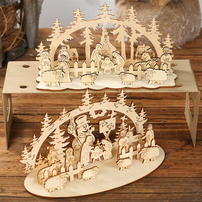 Christmas decorative wood diy ornaments stereo round ornamen