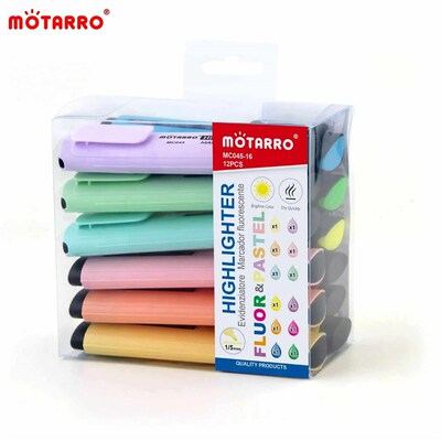 MOTARRO 12Pcs Pvc Box Markers Fluorescent Colors Tiny Highli