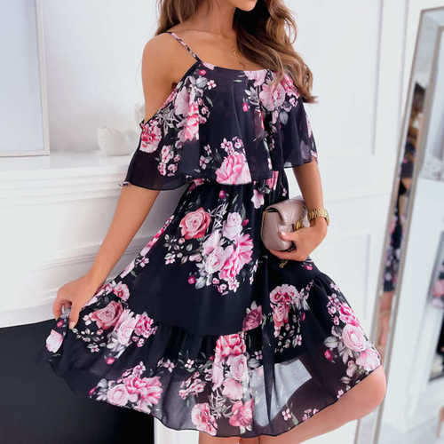 Chiffon print strapless sexy dress时尚雪纺印花露肩性感连衣裙