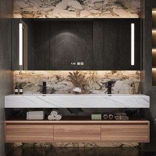 设计师定制浴室柜意式极简岩板陶瓷无缝盆洗漱台卫生间洗手台盆柜