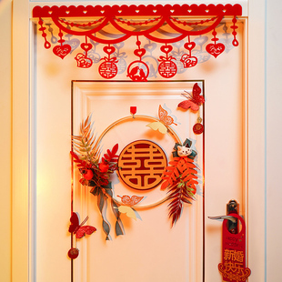 婚房布置花环喜字贴客厅装饰卧室立体门贴男方结婚专用高级感房门