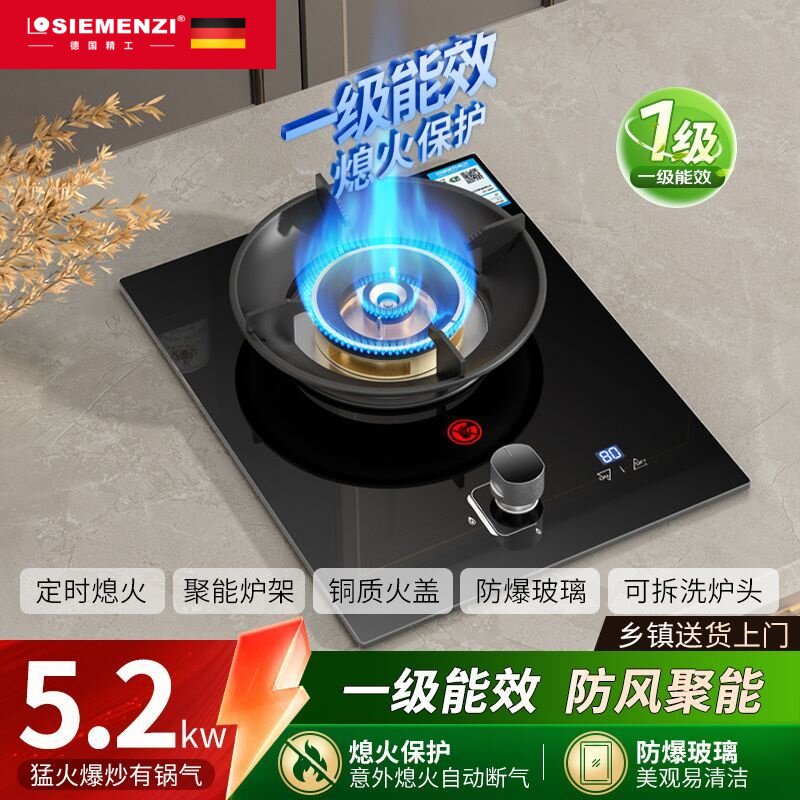德国精工煤气灶家用单灶定时猛火天然液化气台式嵌入节能燃气灶具