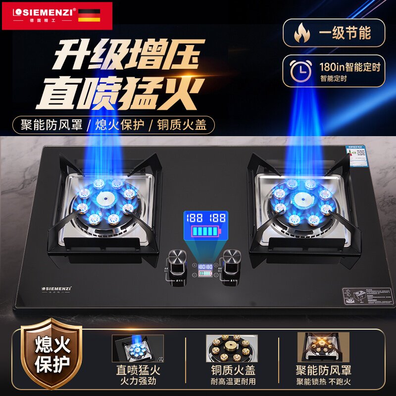 德国精工家用大火力定时燃气灶双灶嵌入式天然气台式液化气节能灶