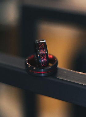 Fashion 8mm Red Groove Beveled Edge Black Tungsten Wedding