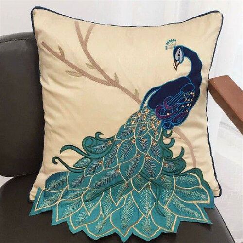 Ethnic Style Peacock Embroidery Cushion Covers 3D Peacock