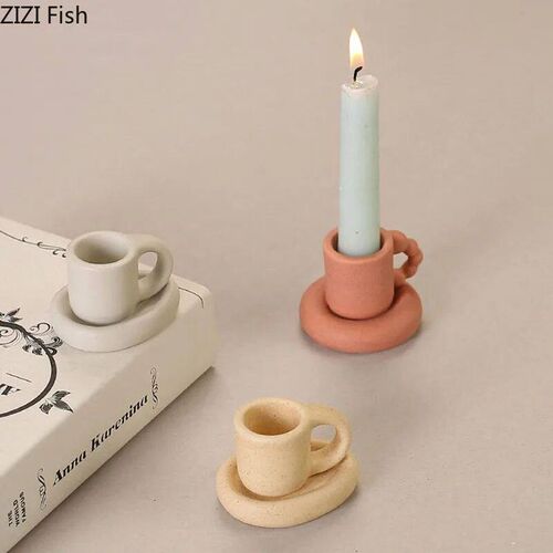 Creative Tea Cup Shape Candle Holder Ornaments Ceramic Teacu
