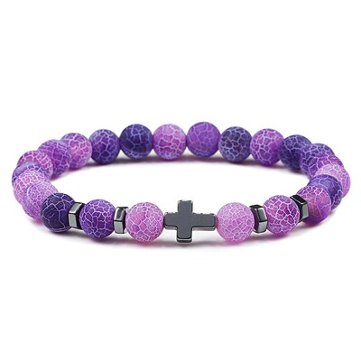 Prayer Men Natural Stone Wood Beads Rosary Hematite Cross Br