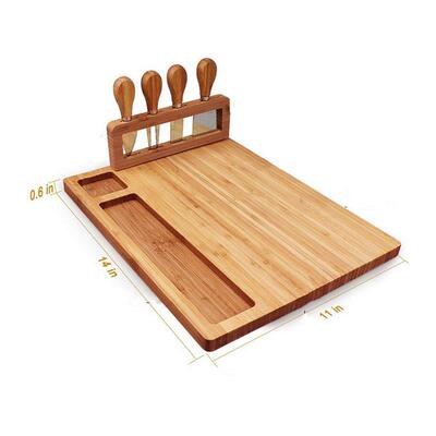 Bamboo Wood Cheese Cutting Board Cheese Slicer Fork Knife