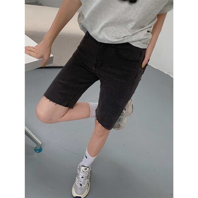 Black Denim Riding Pants Womens Summer New All-match Slim-f