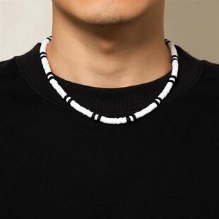 IngeSight.Z White Black Color Soft Clay Beads Choker Necklac