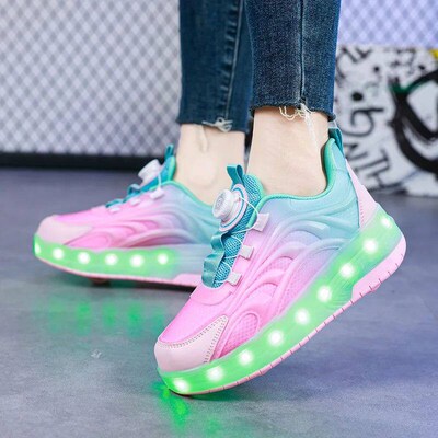 Two Wheels Childrens Led Light Roller Skate Shoes For Kids
