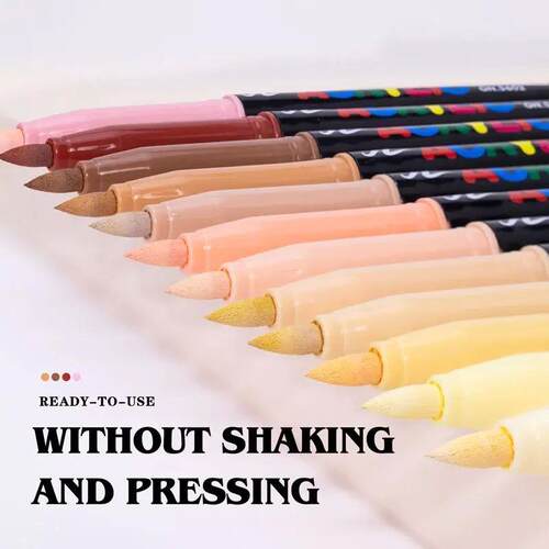 12 Skin Acrylic Paint Marker Pens,Soft Brush Nib Skin Tones