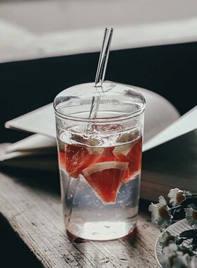 Transparent glass straw cup with lid coffee beverage cup