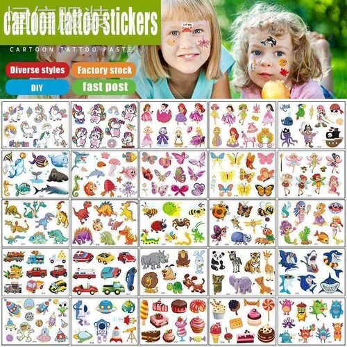 12 Pack Fake Tattoo Stickers Cartoon Temporary Tattoos Kids0