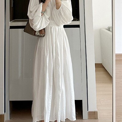 Jielur New Spring French Long-sleeved White Dress Women Summ
