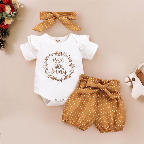 3Pcs Newborn Summer Baby Girls Clothes Set Toddler Button Ro