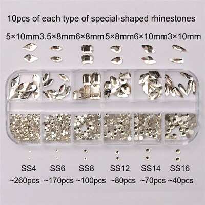 12 Grids Clear Mixed Sizes Nail Art Rhinestones Crystal 3D G