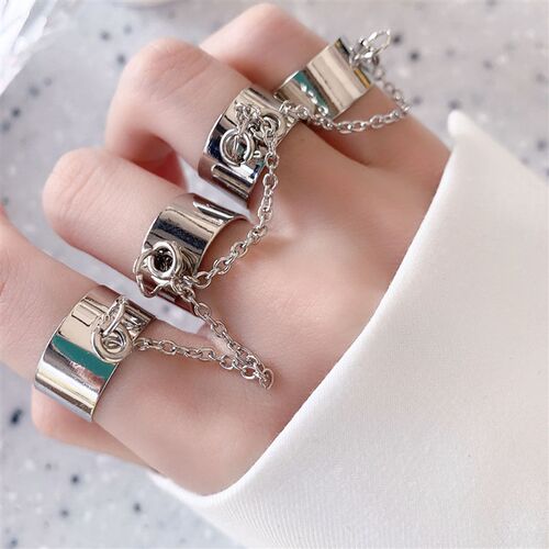 Punk Cool Hiphop Chain Rings Multi-layer Adjustable Open Fin