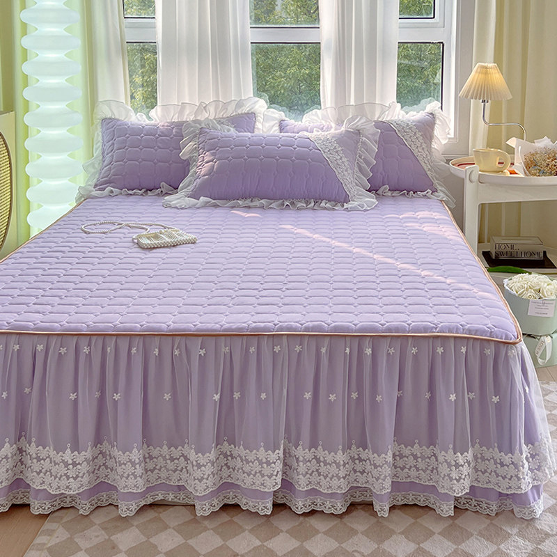 韩式公主风夹棉床裙单件纯色蕾丝花边床围裙加厚床罩保护春夏季,床上用品,床裙,淘宝优惠券,粉丝福利购,淘宝优惠卷