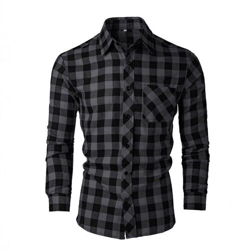 Mens Long Sleeve Shirt British Plaid Fashion Casual 3D Digit
