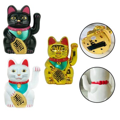 5inch Lucky Cat Welcoming Chinese Lucky Cats Statue Waving H