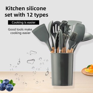 12-piece Set Wooden Handle Silicone Kitchen Utensils Silicon