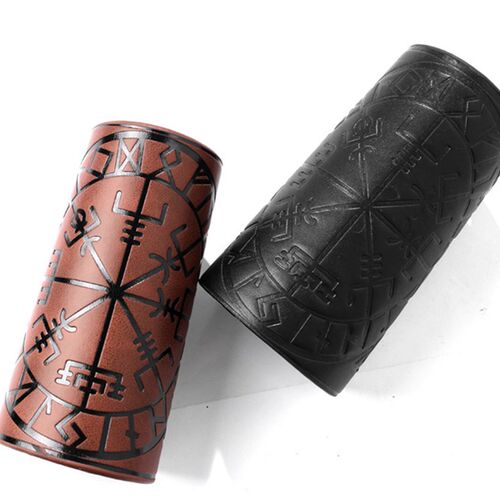 Viking Odin Symbol of Runes Nordic Compass Wolf Head Leather