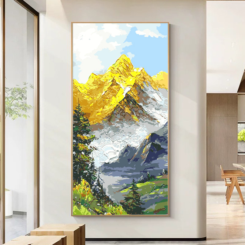 雪域金山数字油画diy填色画风景客厅手工绘填充油彩画大幅装饰画,家居饰品,DIY/数字油画,淘宝优惠券,粉丝福利购,淘宝优惠卷