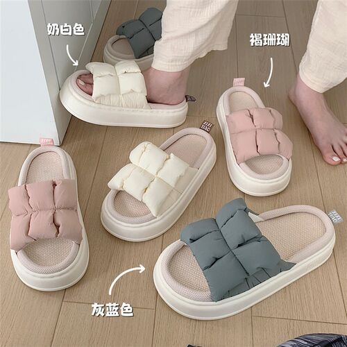 2023 New Women Slippers Summer Four Seasons Checked 4cm Thic