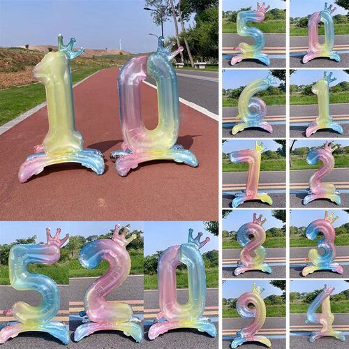 81cm Number Balloon Standing Colorful Crown Digital Balloon