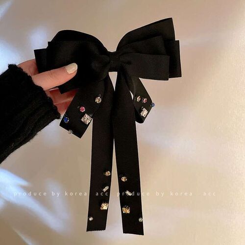 Colorful diamond-studded fabric bow tassel hairpin retro spr