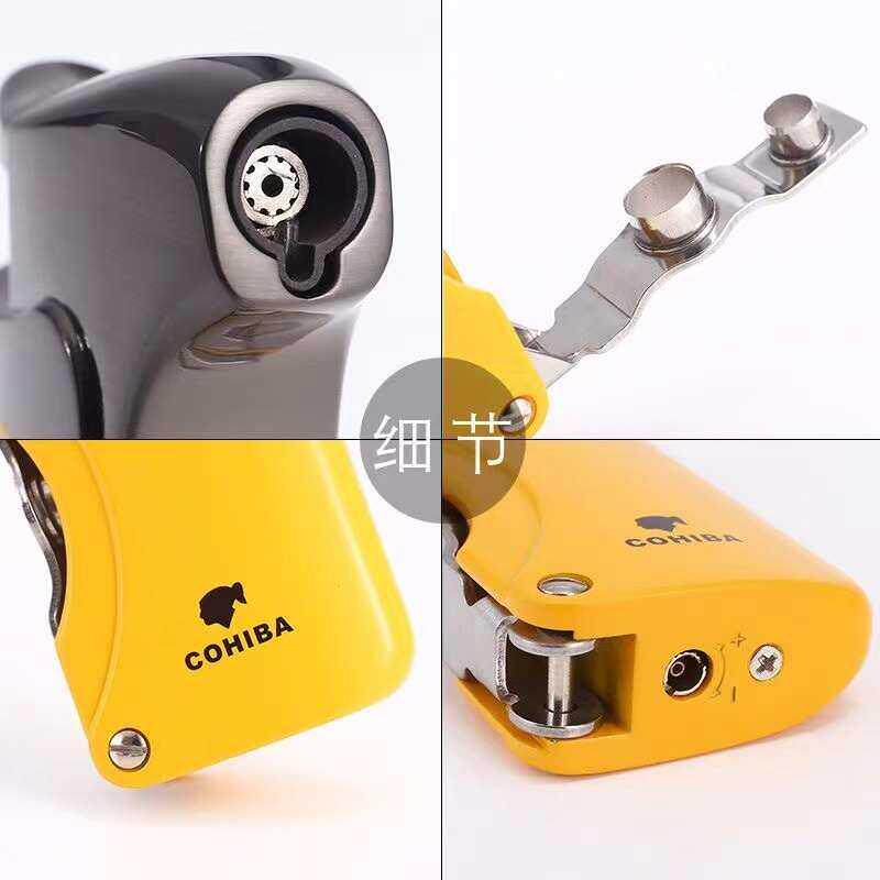 Metal Windproof Butane Gas Refillable Cigar Lighter +Cutter
