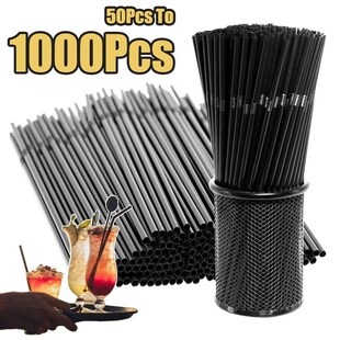 50-1000Pcs Drinking Plastic Black Straws Colorful Flexible W