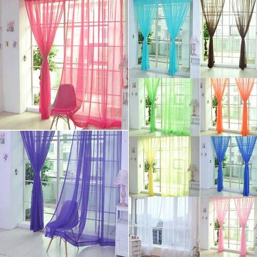 1 Pcs Rod Pocket Rainbow Curtain Pure Color Tulle Curtain Fo