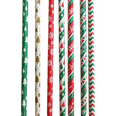 25pcs Christmas Paper Straws Snowflake Drinking Straw Merry