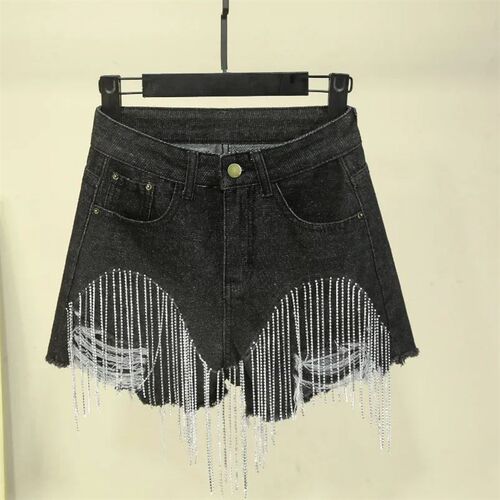 Summer Ripped Jeans Short Femme High Waist Diamond Tassel Ca