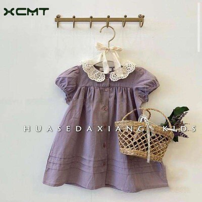 Childrens Wear Girls Western Style Embroidered Collar Summ