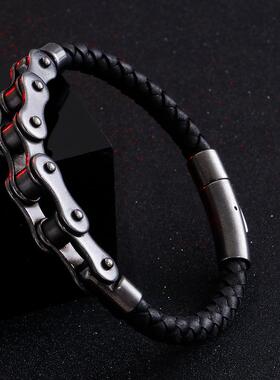 Personality Fashion Punk Metal Motorcycle Chain Braided Leat