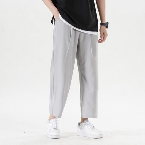 Summer New Ice Silk Pants Mens tendy Leg-toe Cropped Pants