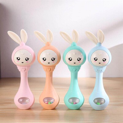 Baby Music Flashing Teether Rattle Toys Rabbit Hand Bells Mo