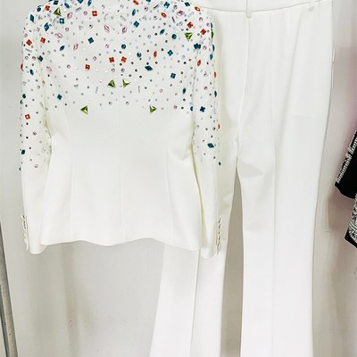 White PantSuits Women handmade Beading Color Diamond Sequine