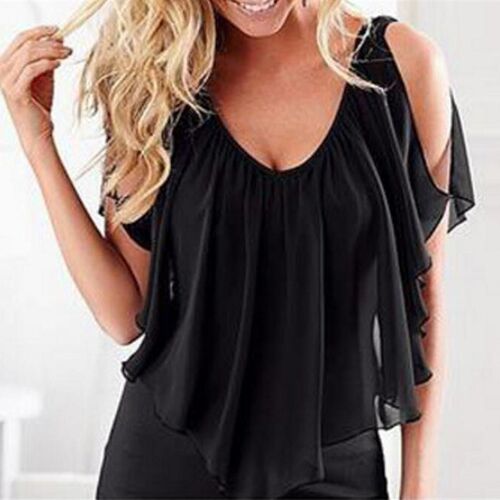 Summer Women Blouse Loose Shirt V Neck Butterfly Sleeve Chif