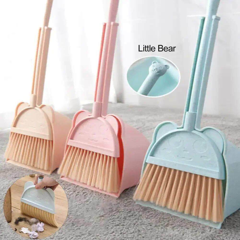 1 Set Mini Children Broom Dustpan Cartoon Flexible Bristles