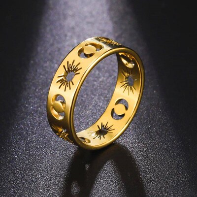 Cazador Stainless Steel Sun Crescent Moon Rings for Women Go