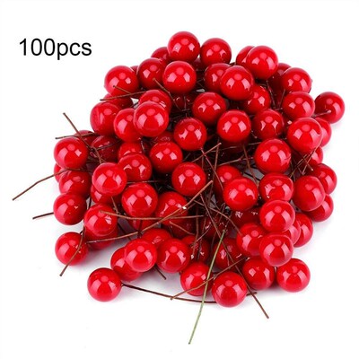 100 Pcs Artificial Holly Berry Christmas Tree Cherry Wreaths
