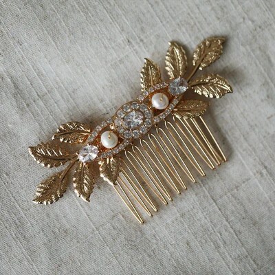 Shiny zircon crystal bridal hair comb elegant pearl headdres