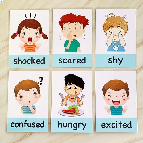 14pcs Montessori Baby Emotion Learning Card Cartoon English