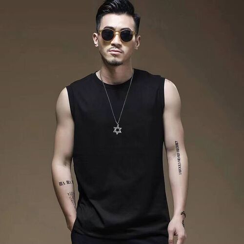 Summer Solid Color Round Neck Vest Mens Loose Waistcoat Spo
