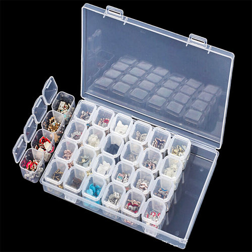 28 Compartment Adjustable Clear Plastic Storage Box For Jewe