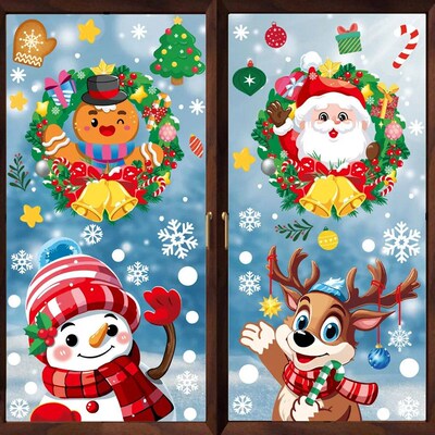 Christmas Window Stickers Santa Snowman Elk Scene Electrosta